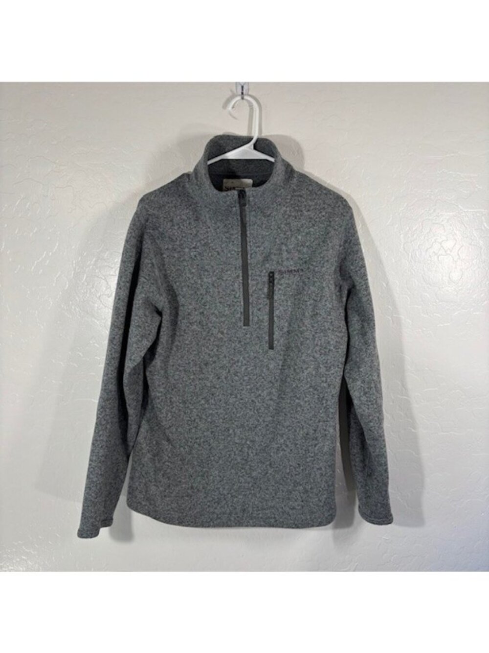Simms Sweater Mens Medium Fleece 1/2 Zip Pullover Fishing Gray Sweatshirt